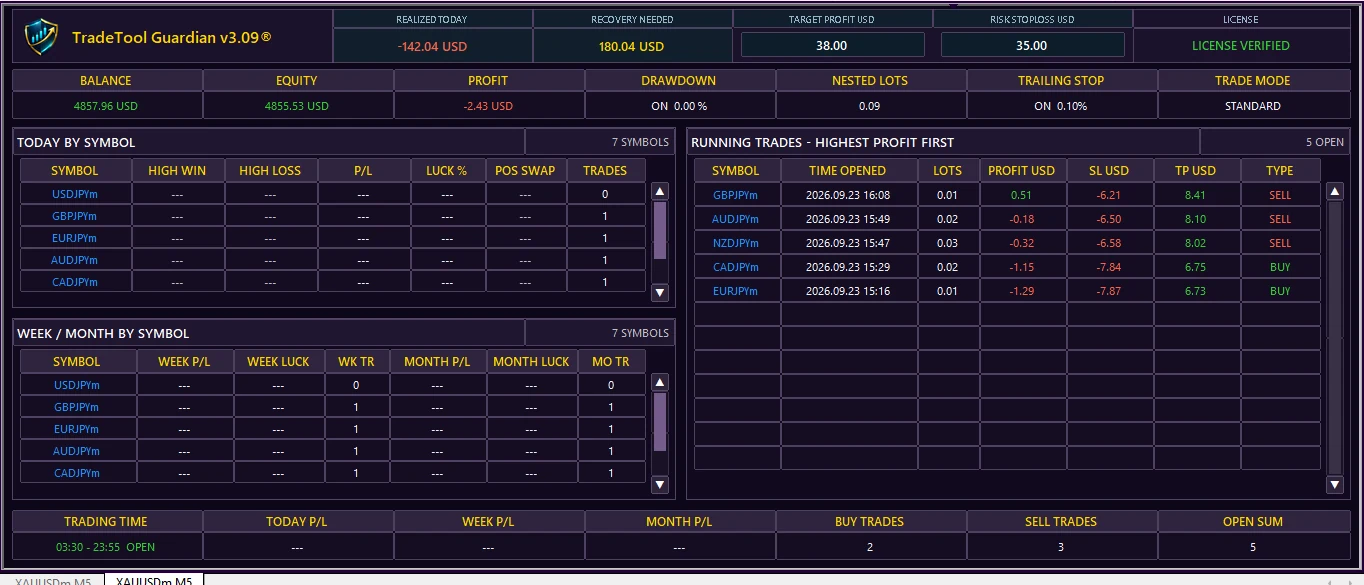 TradeTool Guardian automated MT5 dashboard